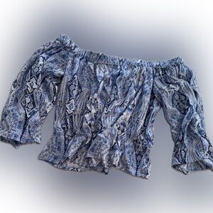 Forever 21 Blue paisley off the shoulders Blouse